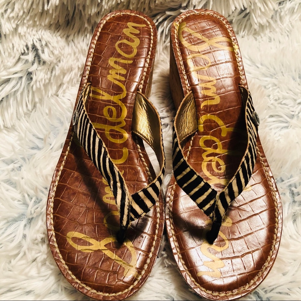 SAM EDELMAN Striped Romy Cork Wedge Sandals